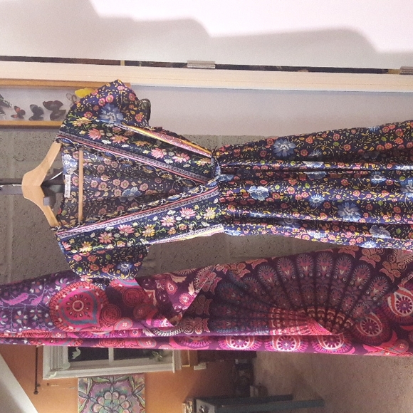 R. VOVIMOS BOHO Maxi Wrap Dress Blue Floral S 4/6 - Picture 2 of 6